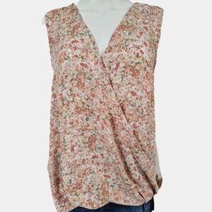 Halogen Surplice Sleeveless Floral Print Top Size XXL